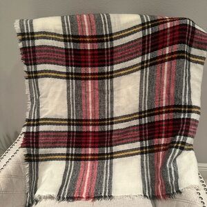 Plaid Scarf or Wrap with Red and Yellow Accents